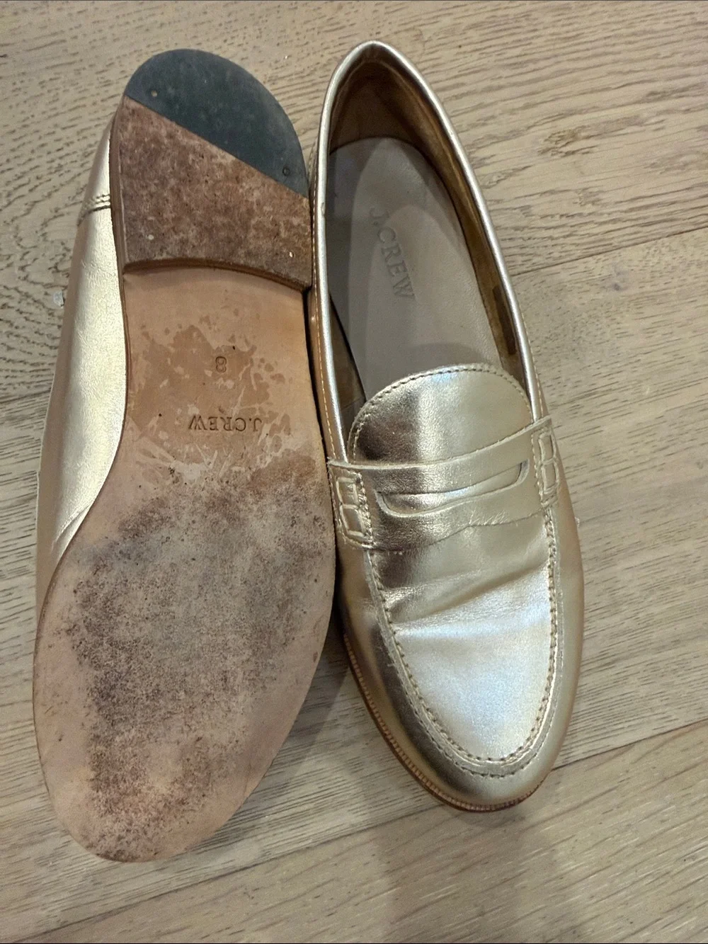 J crew Ryan penny loafers in metallic leather